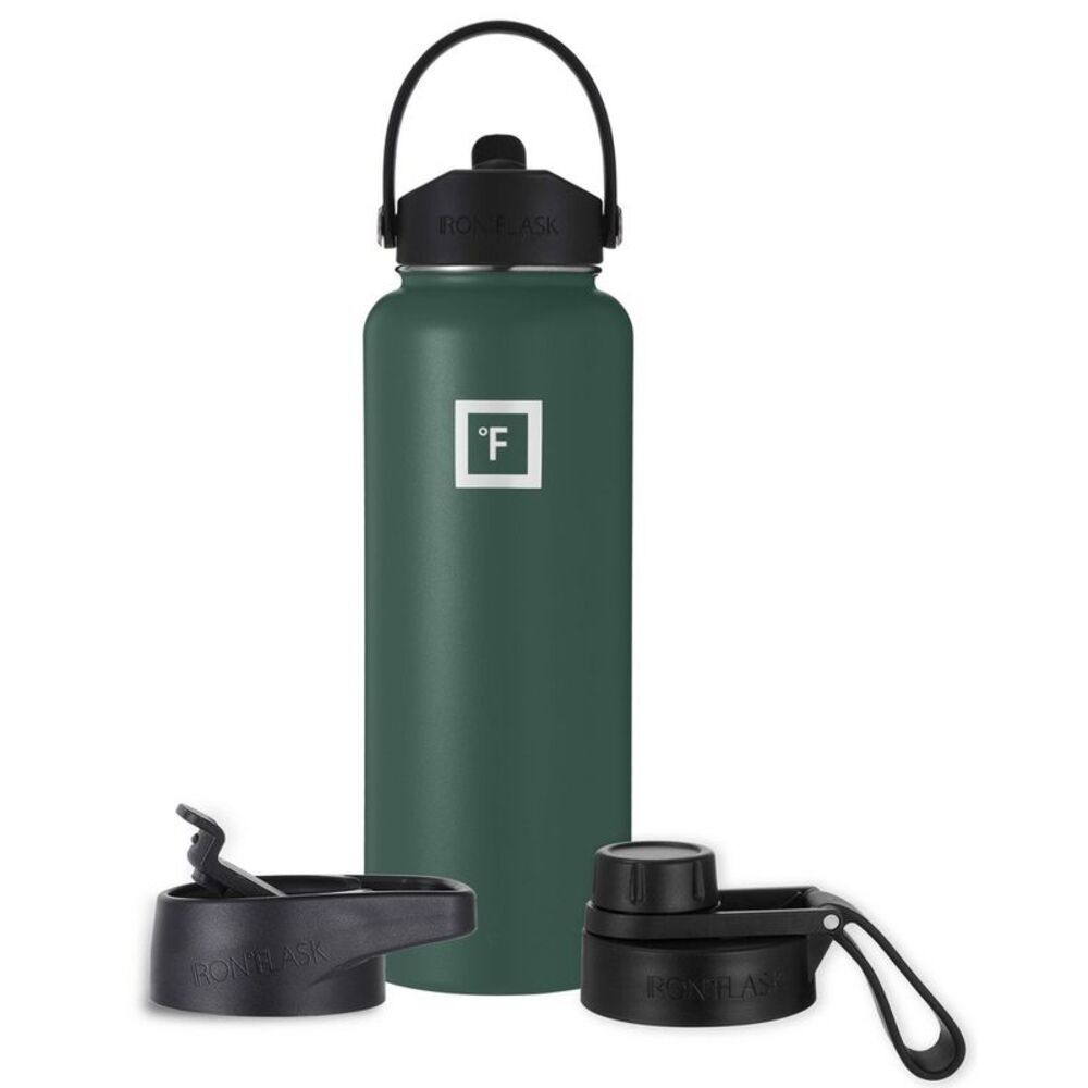 IRON FLASK 40oz Straw Stainless Steel Insulated Water Bottle 3 Lids Green